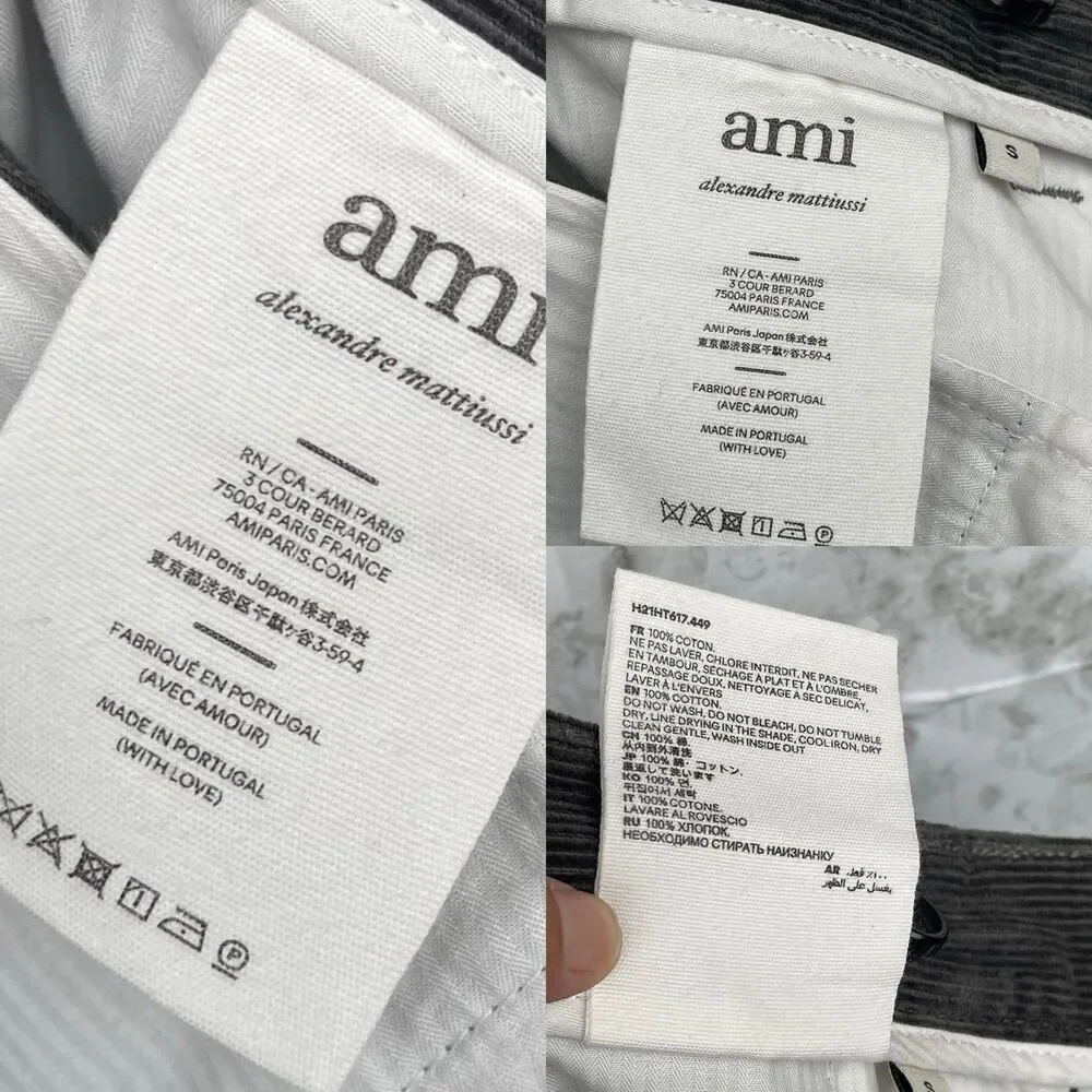 AMI Paris Tapered fit cropped broek van corduroy pants size small